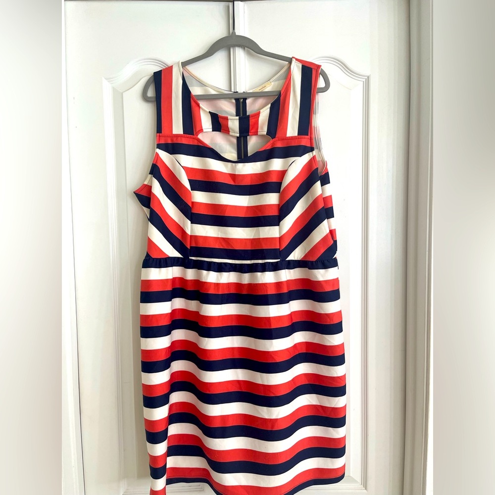 Plus size 3X dress by Maitai, purchased at Macy’s. Fit’nFlare sits @ waist.